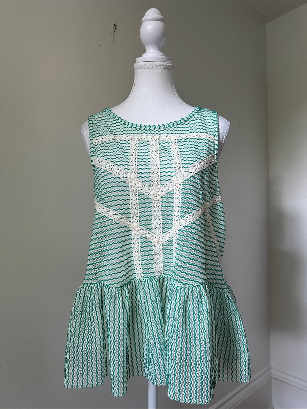 FREE PEOPLE Geometric Knit Striped Lace Boho Festival Peplum Tank Top Small
